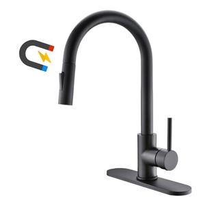 Havin Black Kitchen Faucet with Pull Down Magnetic Sprayer, High Arc Stainless Steel Material, with cUPC Ceramic Cartridge,with 10" Deck Plate,Fit for 1 or 3 Holes Kitchen Sink or Laundry Sink,Black