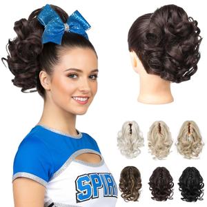 REECHO 9" Short Ponytail Extension, Classic Loose Curly Wavy Claw Clip Pony tails Hair Extensions HP001 Hairpieces for Women (Dark Brown)