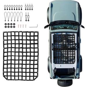 Roof Hammock Compatible with 2021 2022 2023 2024 2025 Ford Bronco 6th Gen. 4 Door Mesh Cargo Net Roof Bimini Top Hammock Exterior Decoration Accessories Hard Top Webbing Soft Top Netting Black