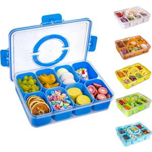 Divided Snack Serving Tray with Lid and Handle Travel Snackle Charcuterie Container Portable Storage Organizer for Candy, Fruits, Nuts, Snacks, Party, Picnic (1pack, Cerulean)