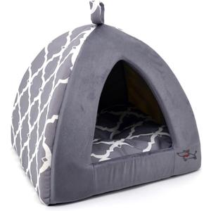 Pet Tent - Soft Bed for Dog and Cat by Best Pet Supplies - Gray Lattice, 19" x 19" x H:19"