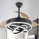 Retractable Ceiling Fan with Lights, Black Ceiling Fans with Lights 42 Inch, Modern Chandelier Ceiling Fans, 6 Speeds Dimmable LED Ceiling Fan for Bedroom