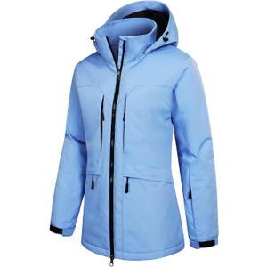 GEMYSE Women's Ski Jacket Waterproof Winter Snow Coat Warm Hooded Windbreaker Snowboarding Windproof Rain Jacket (X-Large, Della Robbia Blue)