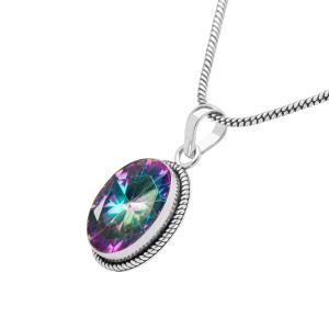 Mystic Topaz Stone Pendant Silver Overlay Pendant for Women Girls Christmas Anniversary Gift for Her Promise Gemstone Birthstone Handmade Pendant with chain