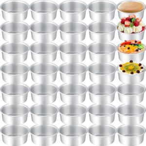 Domensi 40 Pack Small 4 Inch Cake Pan Aluminum Mini Round Cake Baking Pans Tins Set with 100 Pcs Parchment Paper Rounds Non Toxic Healthy Leakproof Easy Clean Mirror Finish Dishwasher Safe