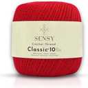 Sensy Crochet Thread Classic Size 10, 100% Mercerized Giza Cotton, 617 Yards, Gauge 0 Lace (Red)