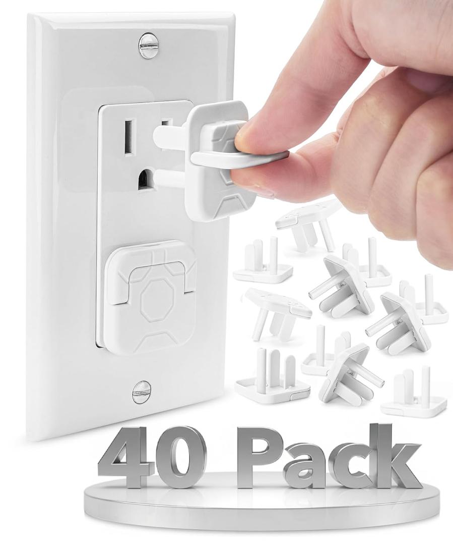 Bates Electrical Outlet Covers Baby Proofing, 40 Pack, White, 3 Prongs & Hidden U Ring Design, Outlet Plug Covers Baby Proofing