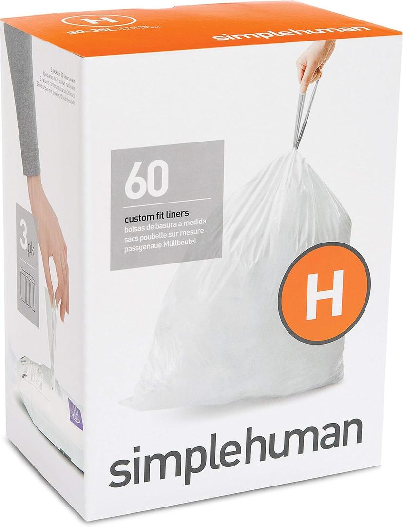 Simplehuman Trash Liner Code H Custom Fit Liners White / 60 Liners (1 Count (Pack of 60))