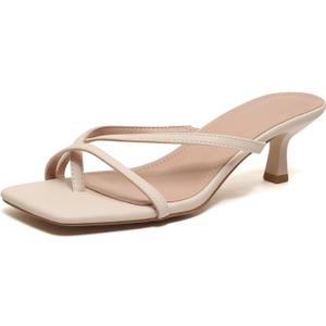 Yozuru Womens Kitten Heels Square Open Toe Flip Flops Dressy Summer Sandals Low Heels Strappy Thong Heeled Sandals, size 38