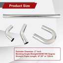 2'' Inch DIY Custom Mandrel Exhaust Pipe Tube Pipe Industry Pipe,48'' Straight Pipe,2'' OD Straight & Mandrel Bend Pipe(45/90/180 Degree) Kit,T304 Stainless Steel,Universal Fitment-8PCS