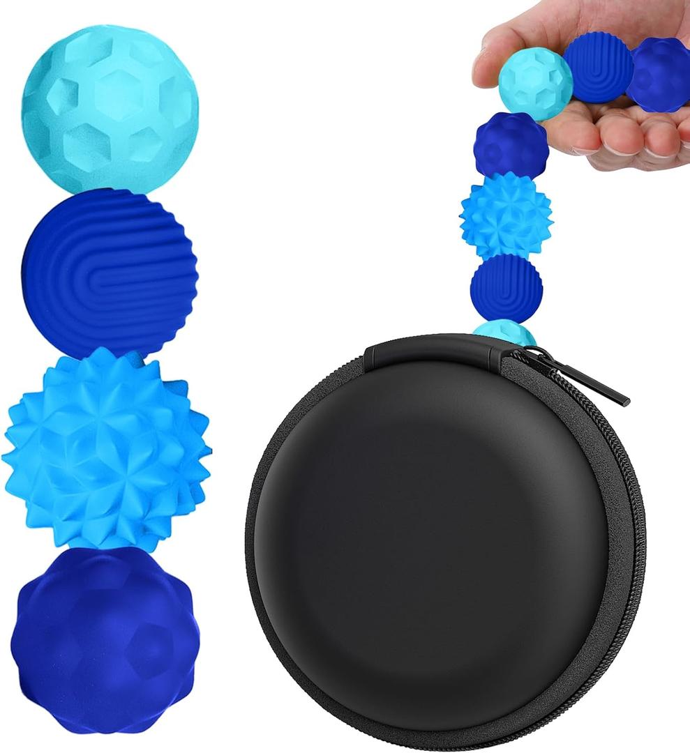 BUSOHA Silicone Fidget Balls - 4 Pack Fidget Toys Stress Balls for Adults Sensory Stone Travel Toys for Calming,Autism and ADHD,Gifts for Teens ,Blue (1.2 Inch)