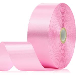 2 x 60 Yards Pink Satin Ribbon 1-1/2 Inch, Solid Polyester Fabric Ribbon for Gift Wrapping, Crafts, Flower Bouquet, Wedding, Festival, Christmas, Halloween