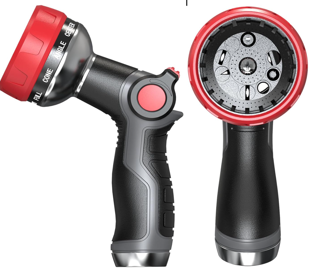 Hose Nozzle 10 Adjustable Patterns Garden Hose Nozzle Premium High Pressure Water Hose Nozzle with Thumb Control Design Hose Sprayer Nozzle for Garden & Lawns Watering, Cleaning, Pets & Car Washing (Red+Black)