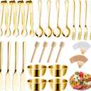 Cheese Butter Spreader Knives Set Charcuterie Board Accessories Stainless Steel Spreader Knives Forks Spoons Mini Serving Tongs Small Dipping Bowls Toothpick Flags Utensils for Pastry Making (Gold)