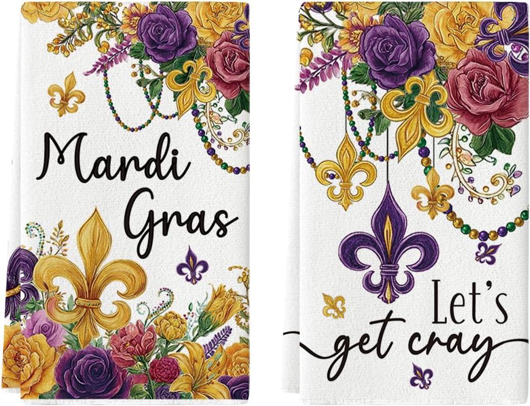 Artoid Mode Florals Iris Get Cary Mardi Gras Kitchen Towels Dish Towels, 18x26 Inch Farmhouse Decoration Cleaning Set of 2