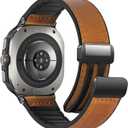 Magnetic Leather Watch Band Compatible with Samsung Galaxy Watch Ultra 47mm (2024) Magnetic Buckle Design Adjustable Classic Wristbands Accessories Replacement Straps for Men and Women (A3 Light Brown)