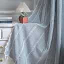 ColorBird Blue Boho Curtains Linen-Textured for Living Room Bedroom Light Filtering 2 Panels 63 Inch Farmhouse Embroidered Striped Curtains & Drapes for Dining Room Kitchen Window Treatments, 52"W x 63"L