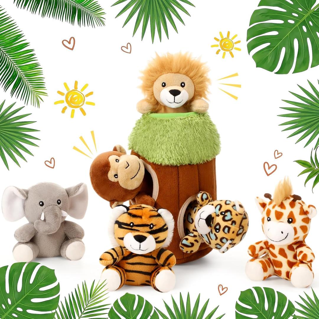 Skylety 7 Pieces Hide and Seek Dog Toys Activity Puppy Chew Squeaky Toys Plush Stuffing Burrow Woodland Stuffing with Squeakers for Small Medium Pets Dogs Puppy Gift(Lovely, Small)