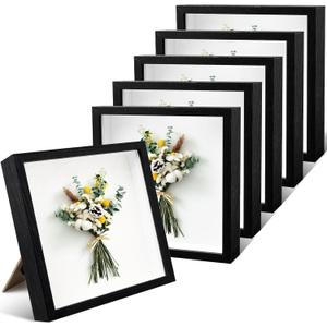6 Pack Shadow Box Picture Frame,Wood Square Shadow Boxes Display Cases,1.2 Inch Interior Depth 3D Frames Shadow Box for Pictures, Flowers, Medals, Memorabilia,Tickets(8 x 8 Inch)