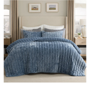 Bedsure Velvet Quilt King Size Set - 108"x96" Lightweight Velvet Comforter King, Oversized Luxury Bedspread Coverlet, Ultra-Soft Bedding Set with 2 Pillow Shams for All Season, Blue