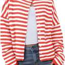AELSON Womens Cardigan Sweaters Striped Long Sleeve Open Front Button Down Lightweight Knit Fall Fashion Outfits (X-Large, Red)