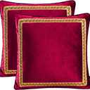 Decorative Velvet Throw Pillow Covers for Sofa Couch Bed Chair, Embroidery Pattern Design, Ruby Red, Pack of 2, 18x18 Inch