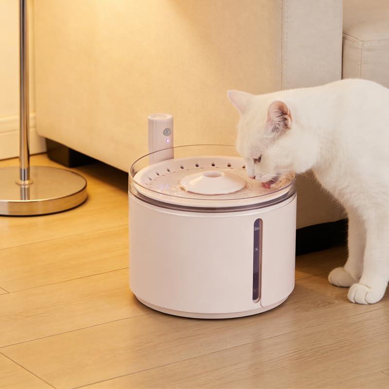 Smart Automatic Pet Water Fountain, 2.2L Cordless with Infrared Sensor, Dual Modes, Ultra-Quiet Pump, Safe for Cats & Dogs (Pink, Infrared Sensor)