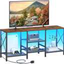 TV Stand with LED Lights for 55 Inch TV, Entertainment Center with 3-Tier Open Shelves, TV Console Table for Living Room, Bedroom, Rustic Brown