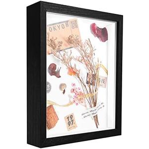 TouYinger 8x10 Shadow Box Frame Display Case with Letter Stickers, Display Case Box for Memorabilia, Baby Items, Wedding Memories, Crafts, Tickets and Photos (Black, 8x10)