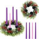 5 Pcs Christmas Advent Wreath with Candles Holder Red Berry Norfolk Pine Cedar Winter Wreath Decor Christmas Advent Candles for X-Mas Home Fireplace Church Centerpiece Table School Fireplace Decor (Classics-3)
