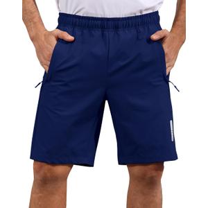 Mens Shorts Waterproof Quick Dry Slim Fit Athletic Running Gym Training Zipper Pockets for Basketball Tennis (Blue, XL)
