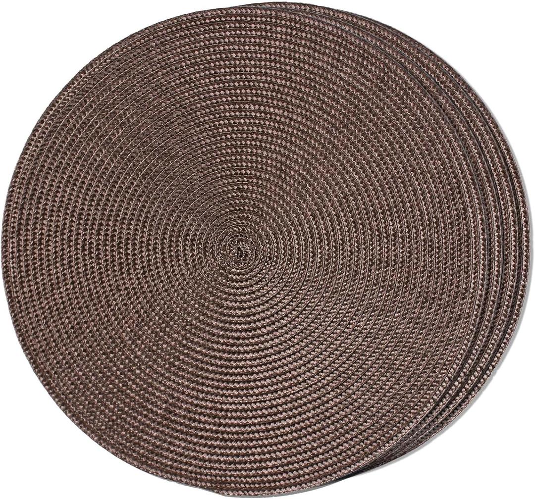 FunWheat Round Braided Placemats Set of 4 Table Mats for Dining Tables Woven Washable Non-Slip Place mats 15inch (Brown, 4pcs)