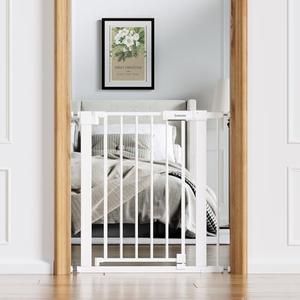 Babelio 26-31 in Baby Gate for Stairs, PressGuard Pet Gate with Wide Door | Pressure/Wall Mount, Dual Lock with Indicator, Auto Close, Heavy Duty, Easy Install for Doorways, Kitchens, Hallway, White