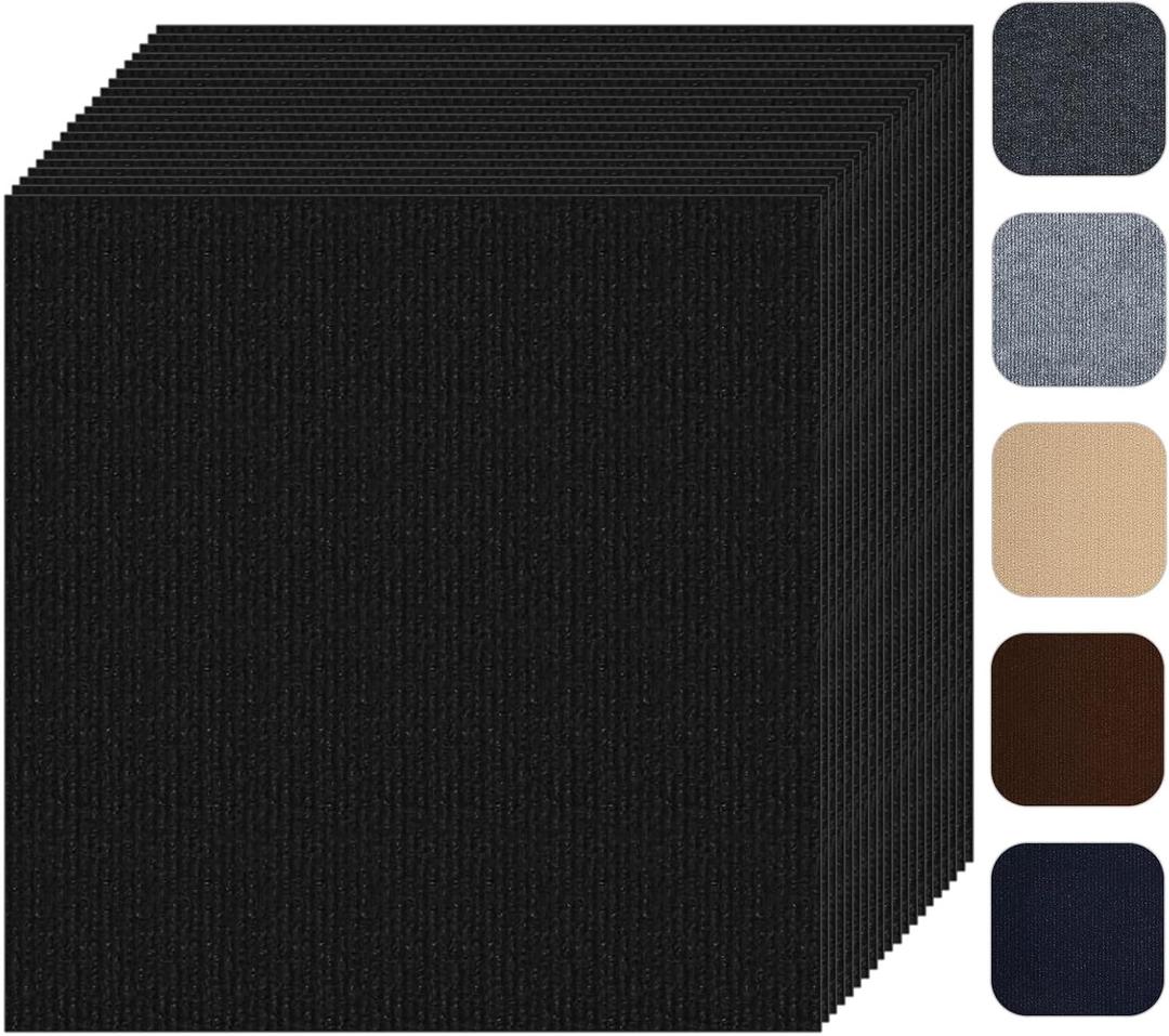 Self Adhesive Carpet Tile 10 Pcs 24" x 24" Peel and Stick Carpet Floor Tiles Non-Slip Carpet Squares Tiles DIY Installation for Living Room Bedroom (Black)