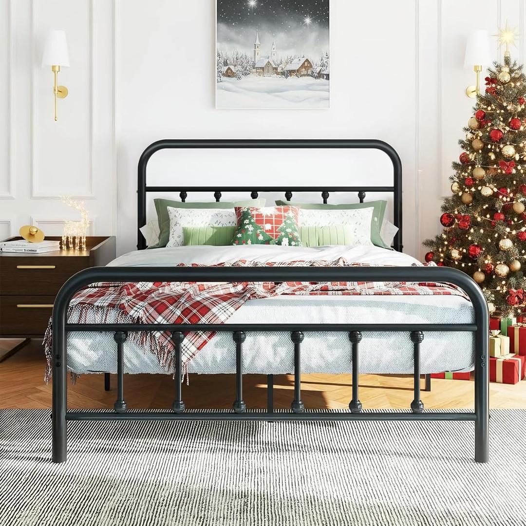 Shintenchi King Size Metal Platform Round Bed Frame with Headboard & Footboard, Steel Slat Mattress Foundation, Under Bed Storage, Noise-Free, No Box Spring Needed