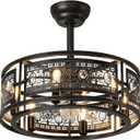 19" Vintage Crystal Caged Ceiling Fan with Light, Victorian Rustic Fandelier, Black Enclosed Ceiling Fan with Remote, Quiet Reversible Low Profile Ceiling Fan for Bedroom Kitchen Dining Room