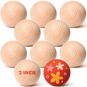 Gerrii 10 Pack 3 Inch Wooden Balls for Craft, Unfinished Wood Round Ball Smooth Birch Natural Round Decorative Balls for Easter Crafts and DIY Projects