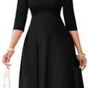 Nmoder Casual Dresses for Women Semi Formal Fit and Flare 3/4 Sleeve A-line Church Work Dress with Pockets, XL