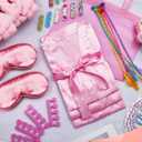 Xuhal 92 Pcs Spa Party Favors for Girls Slumber Party Supplies Kids Satin Robes Sleepover with Gift Bags for Girl Kids Birthday Gifts Total 10 Sets(Pink,12)