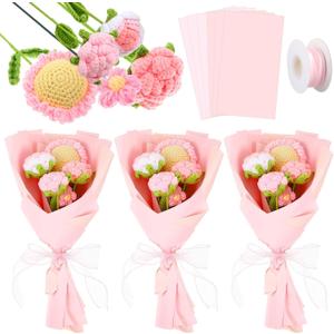 27 Pcs Crochet Flower Bouquet Gifts for 2026 Graduation, Handmade Knitted Crochet Flower Bouquet with Roses Sunflowers Daisies for Teacher Students(Gorgeous,Pink Series)