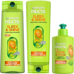Garnier Fructis Sleek & Shine Shampoo, Conditioner + Leave-In Conditioner Set for Frizzy, Dry Hair, Plant Keratin + Argan Oil (3 Items), 1 Kit Garnier Fructis Sleek & Shine Shampoo, Conditioner + Leave-In Conditioner Set for Frizzy, Dry Hair, Plant Keratin + Argan Oil (3 Items), 1 Kit