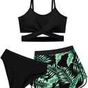 Dearnow Girls Swimsuit 3 Piece Bathing Suit Criss Cross Bikini Set Girls' Swimwear with Shorts 15-16T
