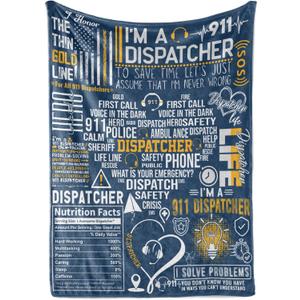 Huglanket 911 Dispatcher Gifts for Emergency Dispatchers Women & Men, Flannel Blanket Throw, Heart, Blue - 50 x 65 inches