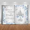Once Upon a Time Backdrop 7x5ft Blue Floral Silver Castle Princess Fairy Tale Book Birthday Background Party Decorations for Girl Opening Magic Book Romantic Story Wall Decor Banner