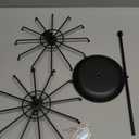 MyGift 2 Tier Black Metal Rotating Necklace and Bracelet Organizer Jewelry Stand with 24 Hooks, Multipurpose Accessory and Keychain Spinning Display Rack with Top Handle Card Holder