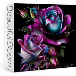 Purple Rose Art Puzzles for Adults 1000 Pieces, Beautiful Flower Plant Jigsaw Puzzles, Impossible Challenging Gradient Aesthetic Floral Puzzle