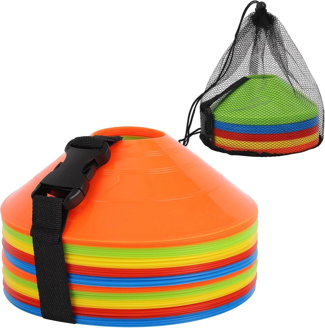 Soccer Cones 15/25/30/50 Pack with Mesh Bag & Strap-Soccer Cones for Sports Training, Football, Basketball,Running Drills-Agility Cones for Indoor and Outdoor Games (30, Multicolor)