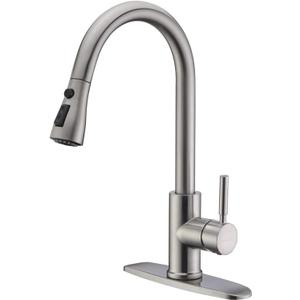 WEWE Single Handle High Arc Brushed Nickel Pull Out Kitchen Faucet, Single Level Stainless Steel Kitchen Sink Faucets with Pull Down Sprayer, Suitable for Laundry Rv Bar