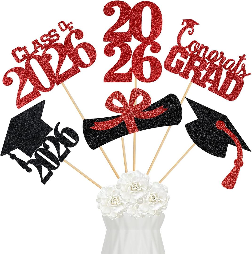 2 x 24Pcs 2026 Graduation Centerpieces Sticks Red, Class of 2026 Graduation Party Centerpieces Sticks for Tables 2026 Red 2026 Graduation Table Centerpieces Decorations