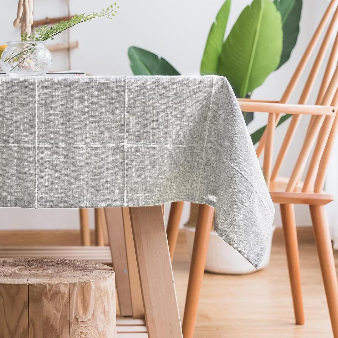 ColorBird Solid Embroidery Lattice Tablecloth Cotton Linen Dust-Proof Checkered Table Cover for Kitchen Dinning Tabletop Decoration (Rectangle/Oblong, 52 x 70 Inch, Grey)
